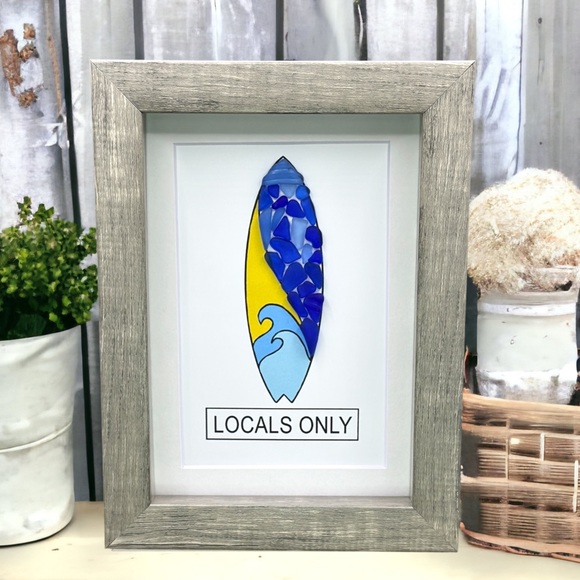 Sea Glass Art Surfboard Best Friend Gift| Locals Only Surfer Seaglass Decor - Picture 3 of 8